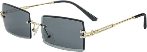 Vista 15 de Lentes de sol rectangulares sin montura para mujeres y hombres, a la moda A1 Marrón degradado