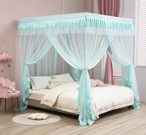 Vista 20 de Mengersi Cortina para Dosel de Cama Princesa, con 4 Esquinas, Dosel con Mosquitero para Cama de Princesa (Blanco, Doble)