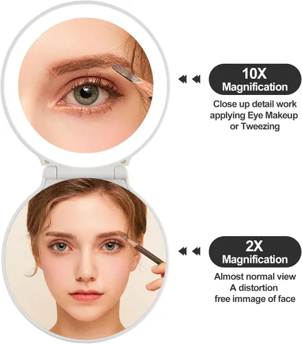 Vista 9 de Espejo de maquillaje compacto con luces, espejo de bolsillo para mujer