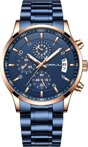 Vista 27 de CRRJU - Relojes de moda para hombre de acero inoxidable, cronógrafo, impermeables con fecha, de pulsera, correa de acero inoxidable, resistente al