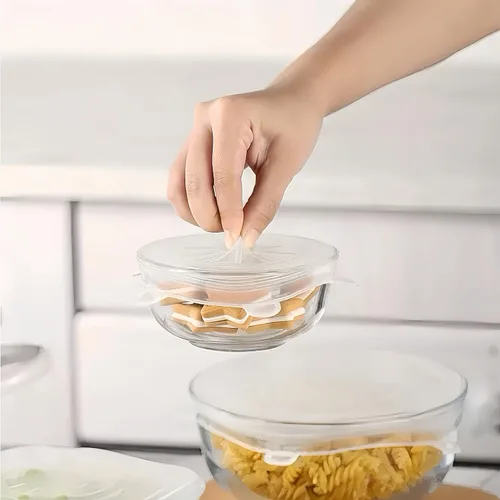 Vista 9 de Tapas elásticas reutilizables de silicona para almacenamiento de alimentos en el refrigerador, cubiertas redondas de silicona flexibles para tazones