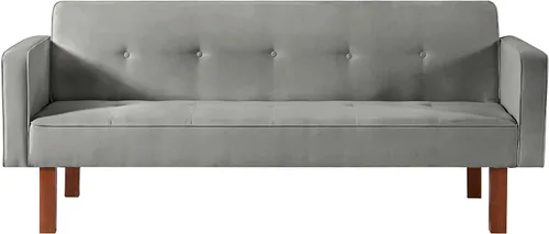 Vista 9 de Sofá cama de tela moderna, sofá cama convertible con 2 almohadas y reposabrazos, sofá reclinable plegable de 75 pulgadas con patas de madera maciza