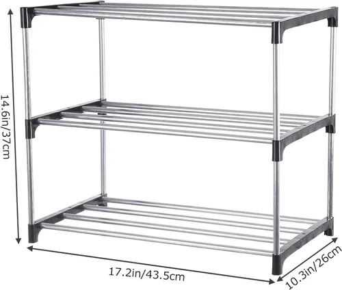 Vista 3 de Zapatero pequeño, organizador de estantes de zapatos estrechos apilables para entrada, puerta y armario del dormitorio (3 niveles, negro)