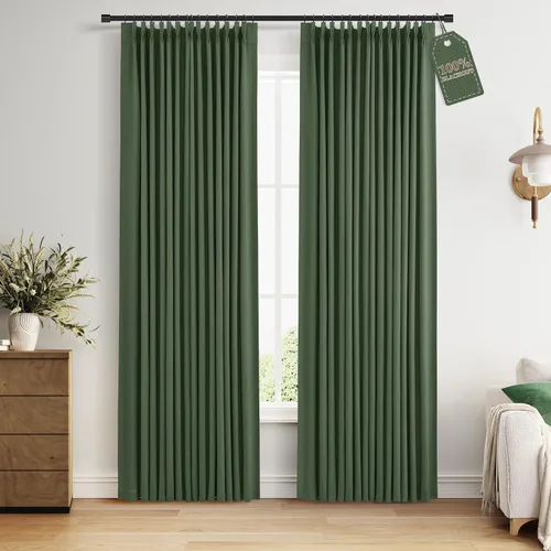 Vista 38 de Nanspring Cortinas plisadas de lino 100% opacas de 96 pulgadas de largo Natural
