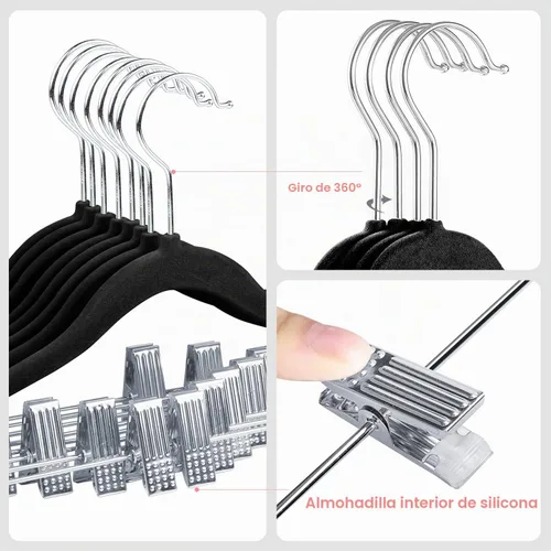 Vista 5 de ManGotree - Perchas de terciopelo para bebé de 11.8 pulgadas con clips móviles, paquete de 16, color negro
