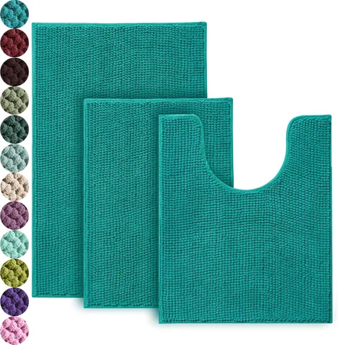 Vista 9 de Urvoix Juegos de Alfombras de Baño de 3 Piezas, Alfombra de Baño de Chenilla Antideslizante - Ultra Suave, Lavable, Tapete de Baño Súper Absorbente