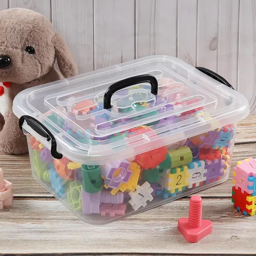 Vista 7 de Quickquick - Caja de plástico de 8 L con asa, contenedores de almacenamiento transparentes, paquete de 2 Bolsa de contenedores apilable con tapa