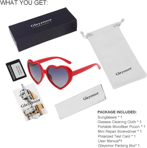 Vista 7 de Gleyemor Gafas de sol polarizadas en forma de corazón para mujer, gafas de moda, accesorios de moda