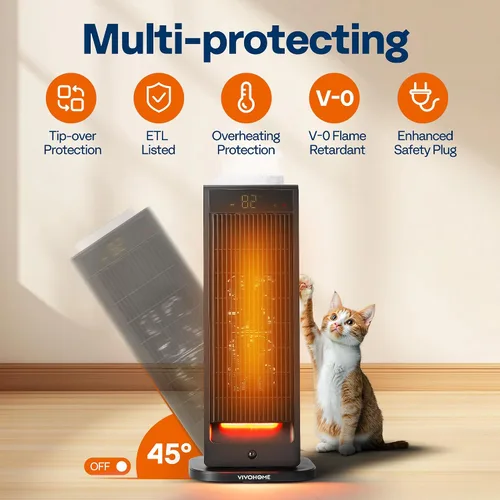 Vista 5 de VIVOHOME Calentador de espacio con humidificador, calentador eléctrico para uso en interiores, calentador de cerámica silencioso de 1500 W