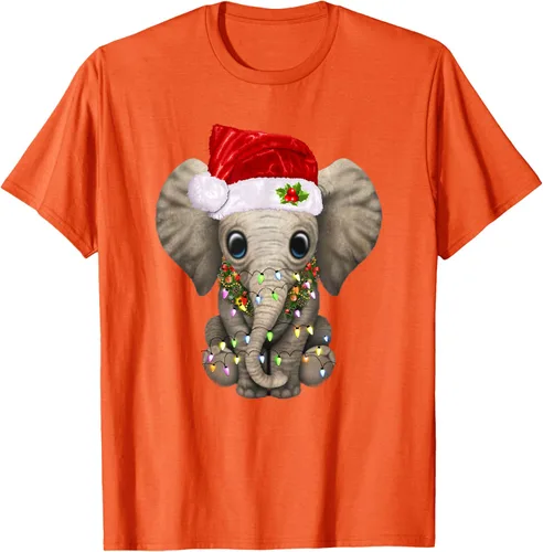 Vista 63 de Lindo elefante de Navidad luz divertido elefante amante de Navidad regalo camiseta Negro