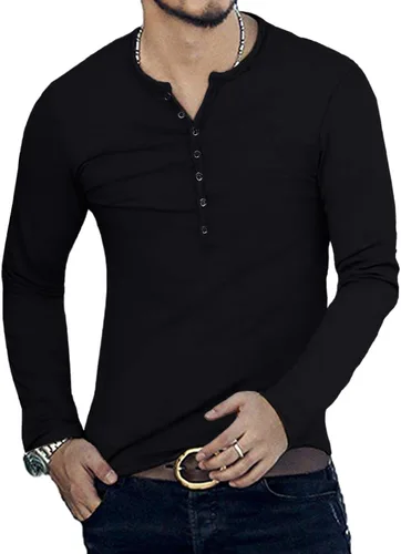 Vista 3 de YTD Camiseta básica Henley de manga larga para hombre