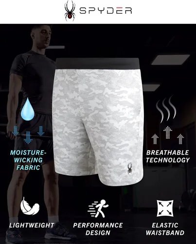 Vista 2 de Spyder Pantalones cortos deportivos para hombre, paquete de 2 pantalones cortos de baloncesto ligeros de camuflaje (S-XL)