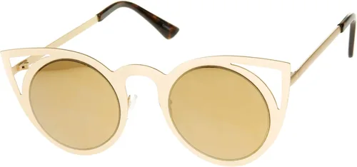Vista 2 de zeroUV Gafas de sol redondas de metal recortadas con lente de espejo de ojo de gato para mujer