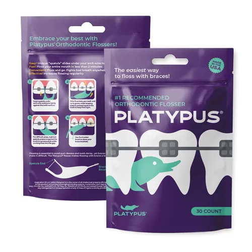 Vista 2 de Platypus Hilo dental ortodóntico para brackets, 30 unidades (paquete de 1), palillos ortodónticos para adultos y niños, se adapta debajo del alambre