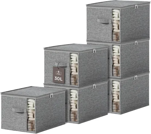 Vista 10 de Contenedores de almacenamiento de ropa con marcos resistentes, caja organizadora de ropa de tela plegable para mudanza, cubo de almacenamiento