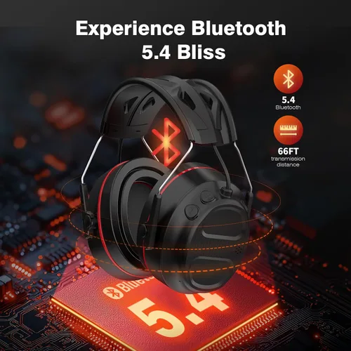 Vista 3 de Auriculares de gel de protección auditiva Bluetooth 5.4 con batería recargable de 1200 mAh, tiempo de trabajo de 120 horas, SNR de 30 dB, orejeras