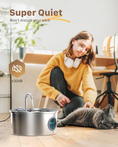 Vista 4 de Fuente de agua para gatos de acero inoxidable: fuente para gatos para beber, fuente de agua para mascotas de 108 oz/3.2 L para gatos en interiores