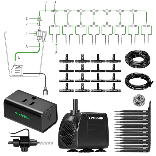 Vista 9 de VIVOSUN Kits de riego por goteo automático profesional, salida de 15 W, kit de cultivo profesional todo en uno, incluye bomba, temporizador