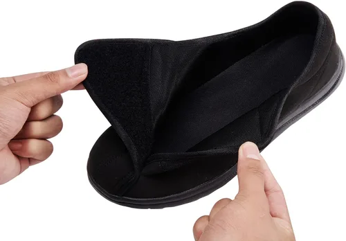 Vista 2 de Zapatos anchos para caminar para hombre, con velcro ajustable, para ancianos, edema diabético, pies hinchados, ligeros, antideslizantes, suela