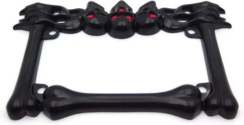 Vista 8 de MT294-006- 3D SKULL FLAME BONES NEGRO MOTOCICLETA PLACA MARCO Compatible con HARLEY-DAVIDSON Negro