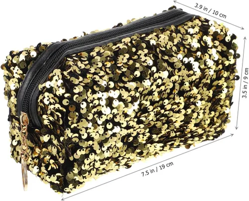 Vista 5 de VALICLUD Bolsa de cosméticos de viaje con lentejuelas, bolsa de cosméticos portátil con purpurina, bolsa de maquillaje con cremallera, bolsa