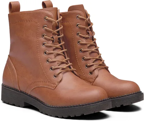 Vista 6 de Vepose Botines de combate 25 para mujer con cordones y cremallera interior de media pantorrilla para mujer
