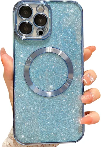 Vista 9 de Compatible con iPhone 13 Pro Max Funda magnética con purpurina, bonita funda transparente chapada de lujo, compatible con MagSafe para mujeres