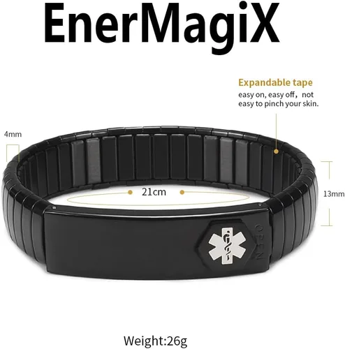 Vista 12 de Pulsera de alerta médica para hombres y mujeres, pulsera de identificación médica ajustable ajustable de acero inoxidable para diabetes, alergias