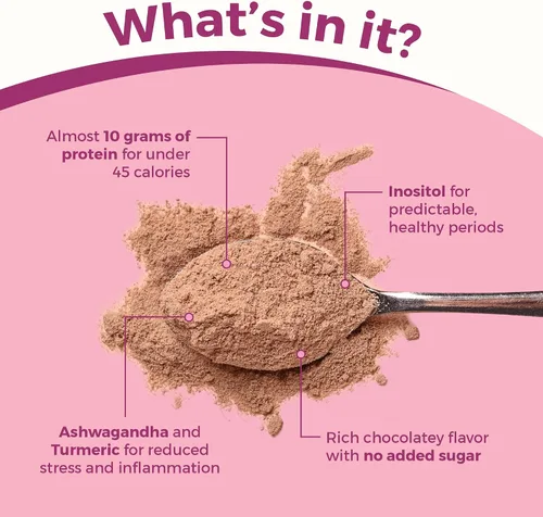 Vista 4 de Polvo de proteína de péptidos de colágeno para mujeres, suplemento PCOS formulado con inositol, ashwagandha y cúrcuma, apoya el cabello, la piel