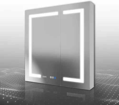 Vista 10 de Botiquín iluminado de 24 x 32 pulgadas, botiquín empotrado o de superficie, pantalla de temperatura del reloj y habitación, desempañado, atenuación