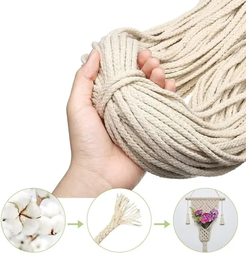 Vista 2 de 5 mm * 295 pies de cuerda de macramé de algodón natural de 8 hebras trenzadas para manualidades de ganchillo, hilo para colgar en la pared y Lgn