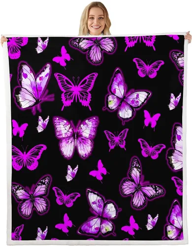 Vista 30 de Feelyou Butterfly Throw Blanket Butterflies Print Soft Fleece Sherpa Cozy Fuzzy Plush Warm Glitter Colorful Fuzzy Plush Throw Animal 40"x50" for Bed
