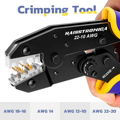 Vista 3 de haisstronica Pelacables y herramienta de prensado, herramienta de pelacables automático AWG 24-10 con crimpadora de cables de trinquete AWG 22-10