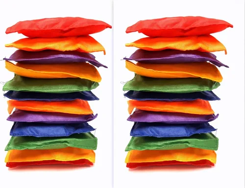 Vista 4 de Puf multicolor, bolsas de frijoles de nailon fuertes, 5 pulgadas (multicolor, paquete de 12)