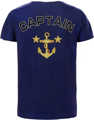 Vista 2 de Funny World Disfraz de capitán para hombre, camiseta de manga corta, diseño de yate