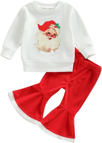 Vista 24 de Gueuusu Conjunto de ropa de manga larga para bebé niña con texto en inglés "My 1st Christmas", sudadera de manga larga con pantalones acanalados