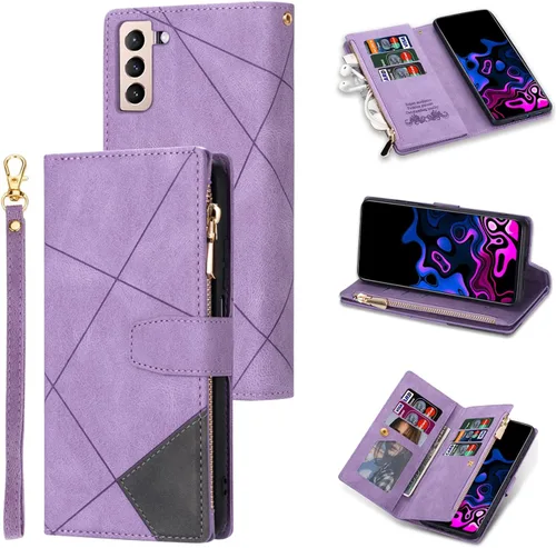 Vista 13 de UEEBAI Funda tipo cartera para Samsung Galaxy S22 5G, Retro 9 ranuras para tarjetero, bolsillo con cremallera, cierre magnético, función atril