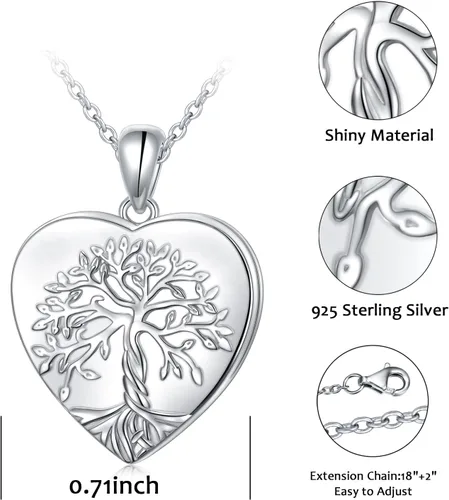 Vista 6 de DAOSHANG Collar de plata de ley con colgante de foto de corazón para mujer, collar con medallón de árbol de la vida que sostiene fotos, regalo