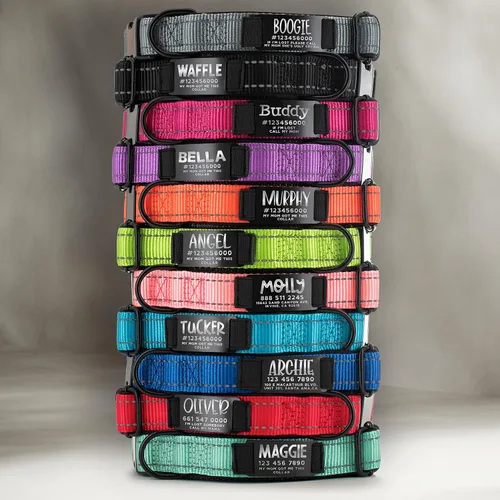 Vista 4 de ACTUALIZADO - Collares de perro personalizados y placa de identificación grabada, collar de perro de nailon reflectante, personalizable en 11