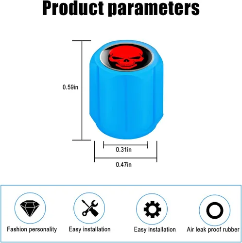 Vista 2 de 12 piezas de tapones fluorescentes con forma de calavera para válvulas de neumáticos de automóvil, cubierta de válvula de rueda de ABS resistente a