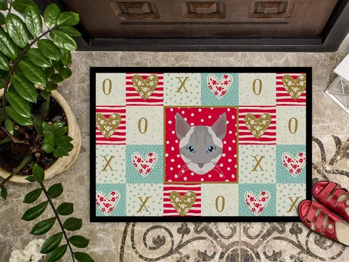 Vista 3 de Caroline's Treasures CK5139MAT Ojos Azules Cat Love Felpudo de 18 x 27 pulgadas, tapete rojo para puerta delantera, para interiores y exteriores