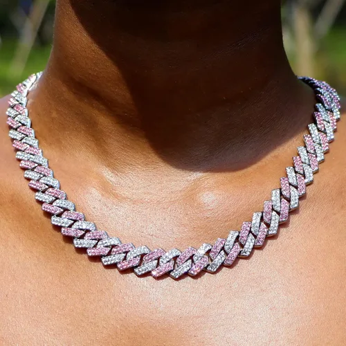 Vista 2 de loumssiy Cadena de eslabones cubanos de Miami chapada en plata para hombres y mujeres, collar cubano de Miami con diamantes para hombres, joyería