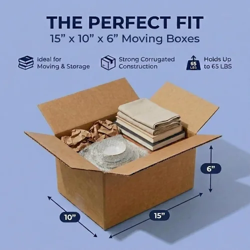 Vista 2 de BOX USA Cajas de cartón corrugado de 15 x 10 x 6, medianas de 15 pulgadas de largo x 10 pulgadas de ancho x 6 pulgadas de alto, paquete de 25