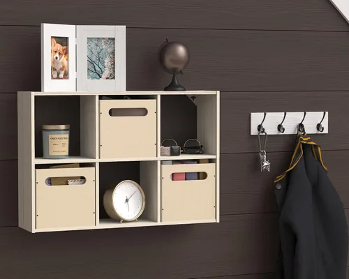 Vista 9 de ClosetMaid 5430 Mini organizador de escritorio o montaje en pared de 6 cubos, nogal blanqueado Nuez blanqueada