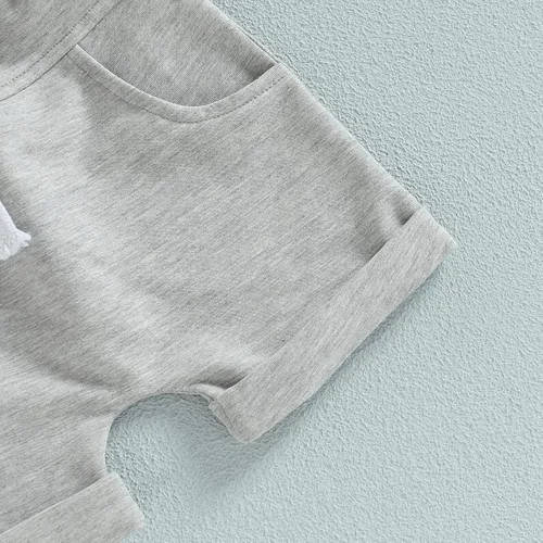 Vista 20 de Conjunto de ropa de verano para bebé niño y niño, diseño a cuadros, manga corta, sudadera con capucha y pantalones cortos casuales