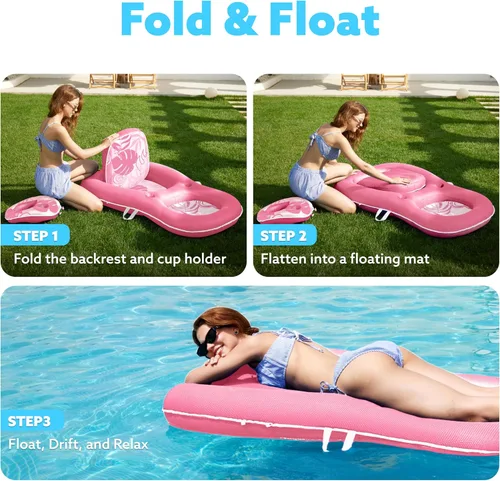 Vista 6 de SLOOSH Pool Floats Lounger Adult, Fabric Pool Floaties Lounge Convertible 2-in-1 Floating Water Floaty with Cup Holders Adjustable Backrest Recliner