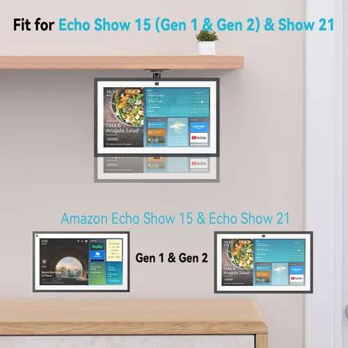 Vista 7 de Soporte para debajo del gabinete de cocina compatible con Echo Show 15, altura ajustable, soporte giratorio de inclinación giratoria, hacia adelante