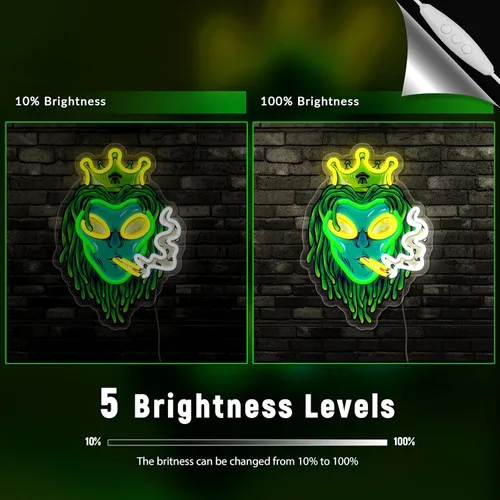 Vista 4 de Letreros de neón de alienígena verde con luces LED, luces de neón LED de alienígena fumador con corona, luces de neón LED de alienígena con corona