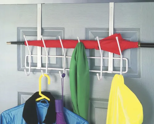 Vista 15 de ClosetMaid Barra de valet colgante para instalación en pared o puerta, accesorios incluidos, diseño plegable, acero duradero, color blanco