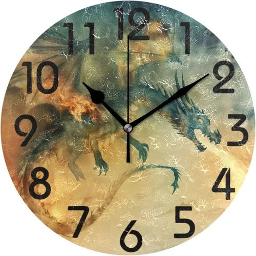 Vista 22 de Reloj de pared redondo retro de otoño con dos gnomos y calabaza de 10 pulgadas, funciona con pilas, reloj de escritorio analógico silencioso sin